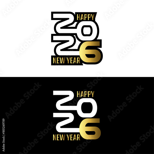 Happy new year 2016 typography design in black white and gold
