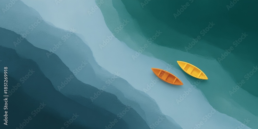 custom made wallpaper toronto digitalTwo yellow canoes are floating on a blue ocean