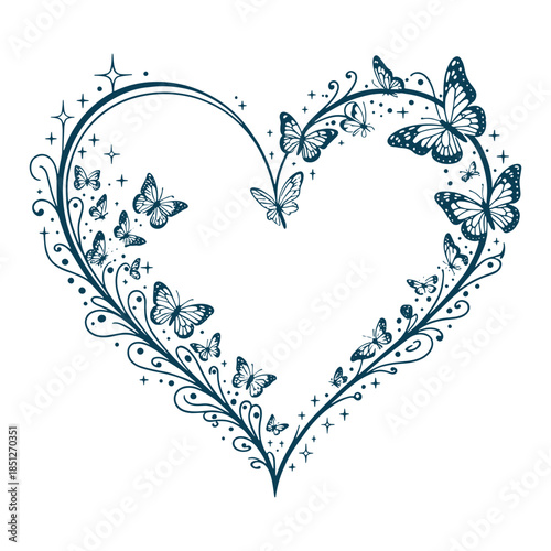 Ornamental Butterfly Heart Outline Design