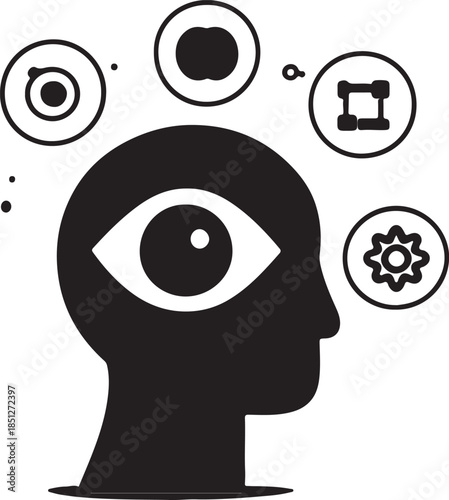 Thoughtful mind with visual concepts