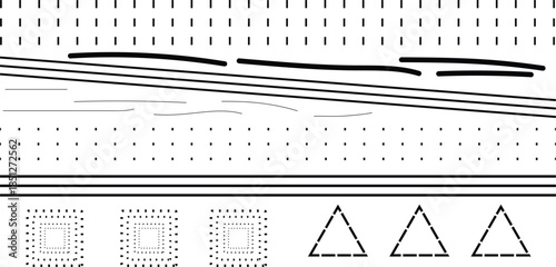 Geometric Abstract Pattern with Lines, Dots, and Shapes
