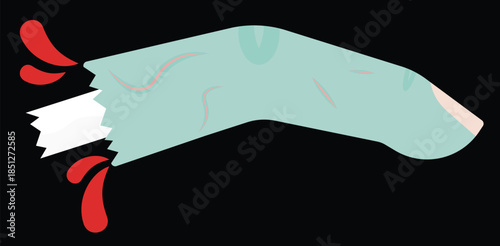 Severed Zombie Finger with Bone and Blood Drops, Vector Illustration.