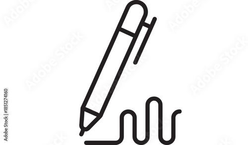 Simple black pen with scribble line art illustration on transparent background silhouette