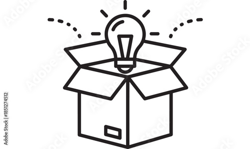 A light bulb emerging from an open box creative idea on transparent background silhouette