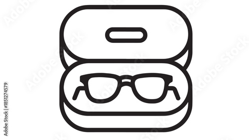 Open glasses case with eyewear inside minimalist icon on transparent background silhouette