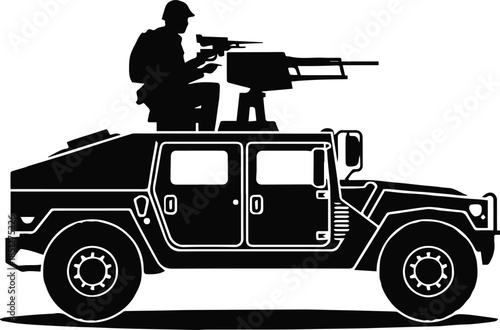 military soldier in gunner position on armored vehicle vector