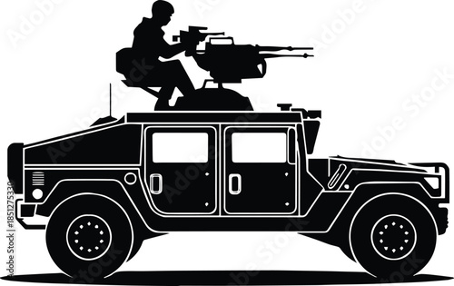 military vehicle silhouette with mounted machine gun profile
