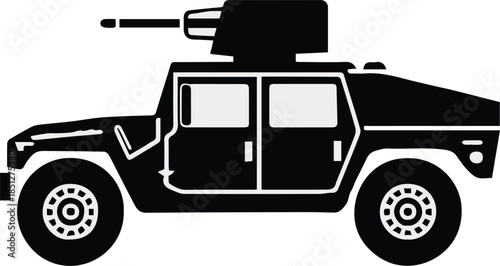 military combat vehicle silhouette top view with mounted gun vector