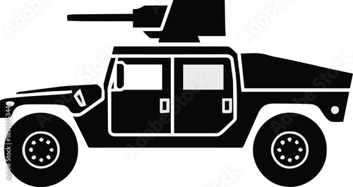 military fourwheel transport vehicle silhouette with turret vector