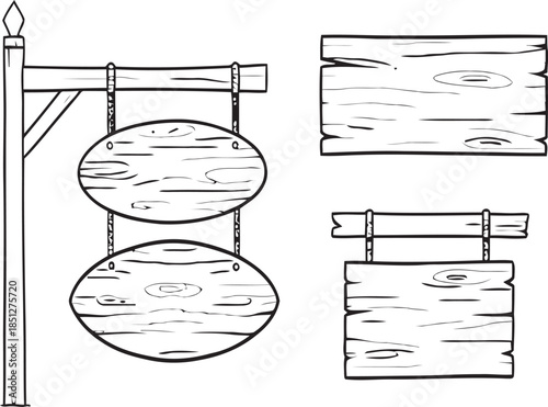 Hand-Drawn Blank Wooden Signs Collection for Rustic Messages and Vintage Advertisement Boards