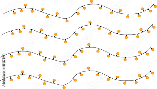 A string of colorful christmas lights on a white background