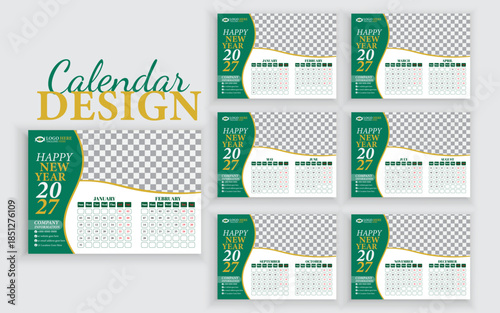 Professional 2027 wall calendar design template with 12 months, modern corporate business layout.