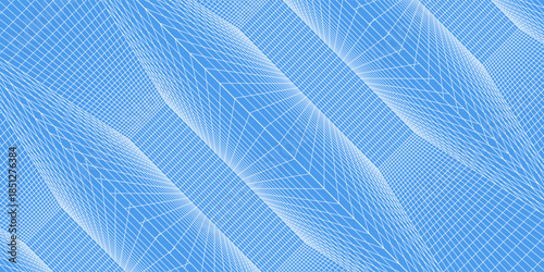 3d wireframe grid room. 3d perspective laser grid 16 9.. Cyberspace blue background with white mesh. Futuristic digital hallway space in virtual reality. Vector illustration.