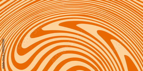 Retro caramel line background. Salted caramel liquid desert texture. Wavy swirl candy pattern for poster, cover, banner, pamphlet. Orange nougat hippie wallpaper in 60s or 70s style. Vector