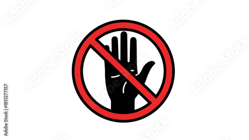 Stop hand symbol in a red circle, warning sign for prohibition or restriction on white background.