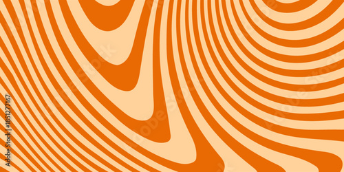 Retro caramel line background. Salted caramel liquid desert texture. Wavy swirl candy pattern for poster, cover, banner, pamphlet. Orange nougat hippie wallpaper in 60s or 70s style. Vector