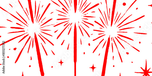 Vector illustration of a grunge red ink splat background with christmas heart patterns and holiday ornament designs for a new year celebration card or decorative floral art wallpaper banner