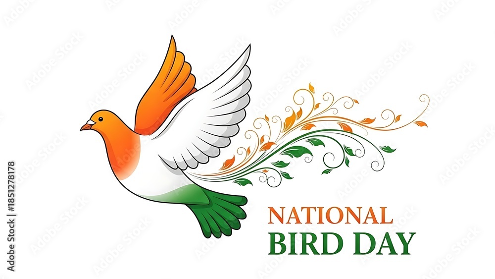 Obraz premium A beautiful illustration of a flying bird colored in the Indian tricolor for national bird day.