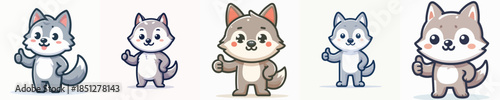 cute wolf vector giving thumbs up