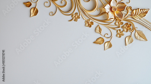 A white and gold design on a piece of furniture