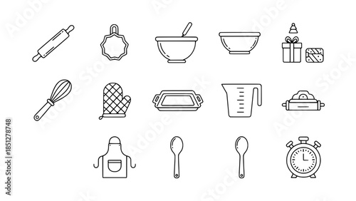 Baking tools prepare christmas cookies in kitchen or utensils assemble baking ingredients with holiday presents