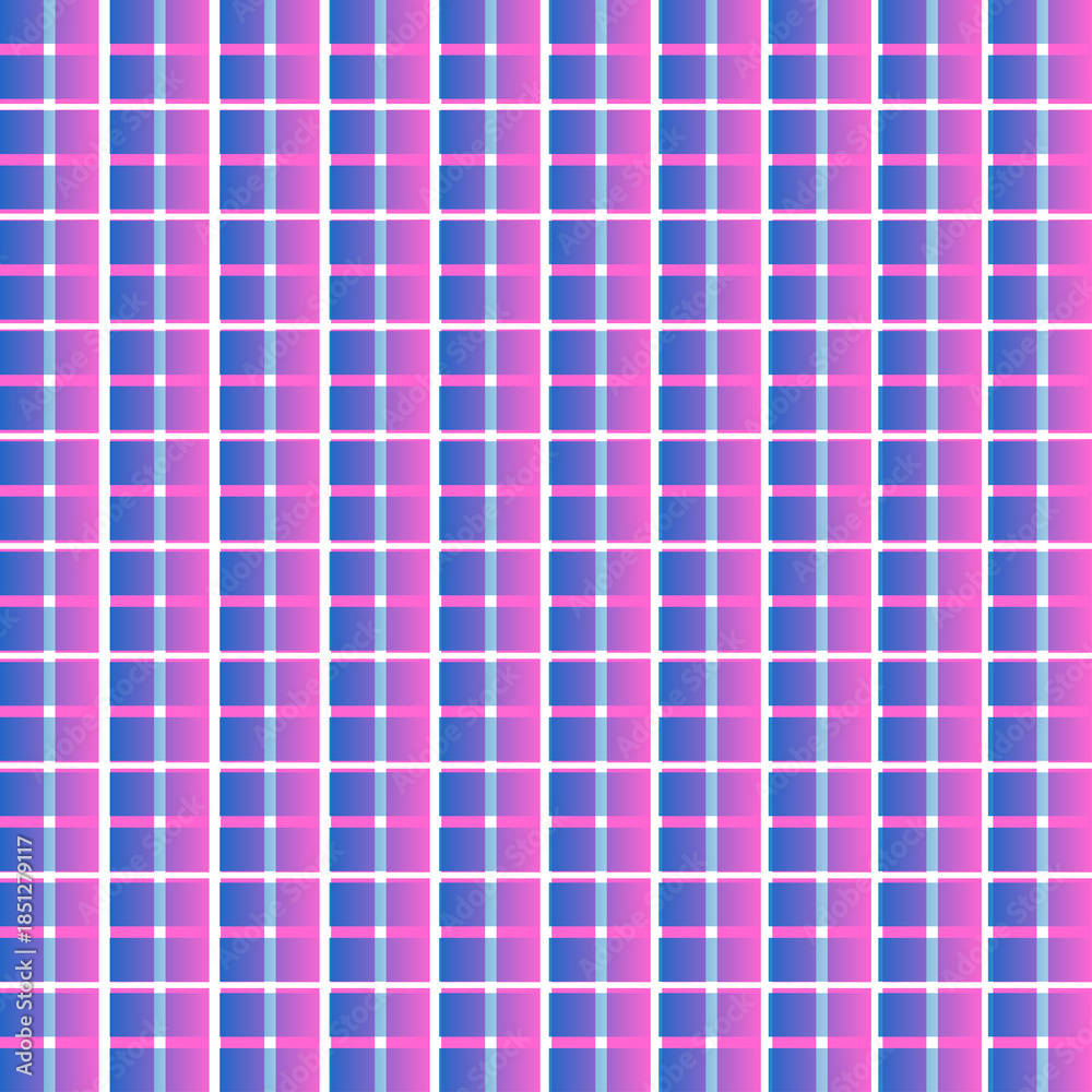 Fototapeta premium Vibrant pink and blue plaid pattern with white lines