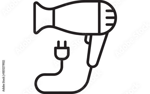 Simple black line art hair dryer icon on transparent background silhouette