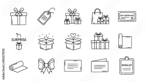 Outline presents make gifts for holiday celebration in minimal christmas design or outline presents tag shows price for festive celebration in minimal shopping design