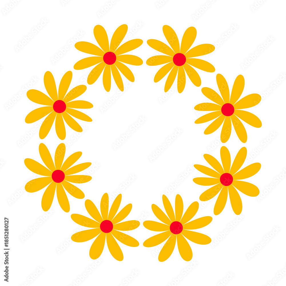 Obraz premium Round frame of simple Groovy flowers. Collection of abstract flowers in minimalist style. Abstract minimal flower elements. Brutalist design.