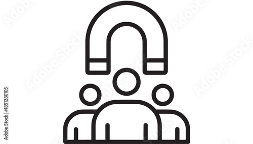 Minimalist magnet attracting smaller circles a clean linear illustration on transparent background silhouette