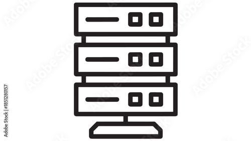Stack of servers in a linear arrangement on transparent background silhouette