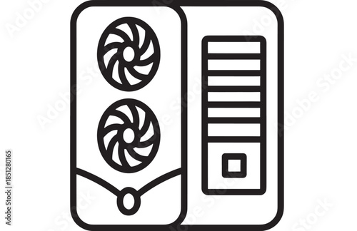 Computer graphics card with dual fans modern design on transparent background silhouette
