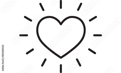 Simple black heart with radiating lines on transparent background silhouette
