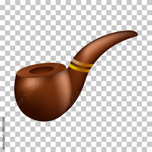 A classic brown wooden smoking pipe with a curved stem and gold bands.