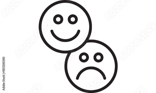 Two simple face icons one happy and one sad on transparent background silhouette