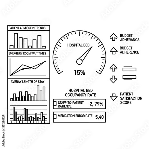 Hospital management dashboard displaying key performance indicators, patient data trends, and operational metrics.