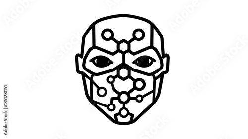 Cybernetic face with molecular structure overlay, representing ai and technology innovation