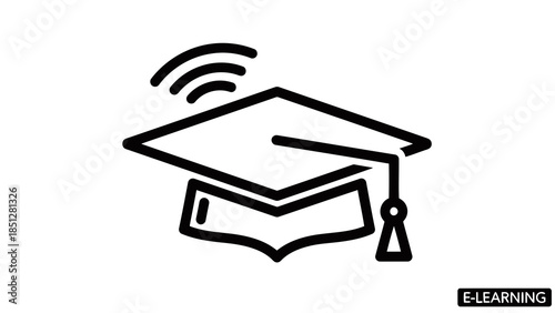 Graduation cap with wifi symbol representing online education and learning achievement