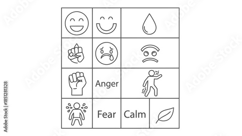 Set of icons representing human emotions, feelings, and states of mind.