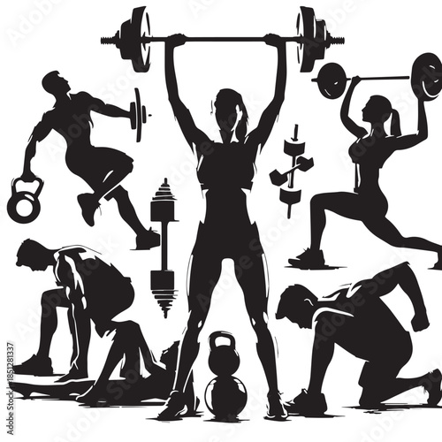 Black Fitness Motivation Silhouette Vector, High Quality Illustration on White Background