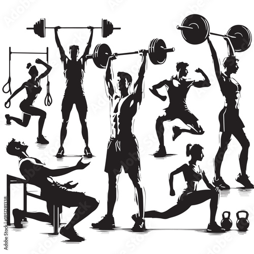 Black Fitness Motivation Silhouette Vector, High Quality Illustration on White Background