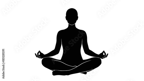 Silhouette of person meditating in lotus position, symbolizing peace, wellness, and mindfulness practice.
