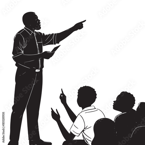 Black Teacher Explaining Silhouette Vector, High Quality Illustration on White Background