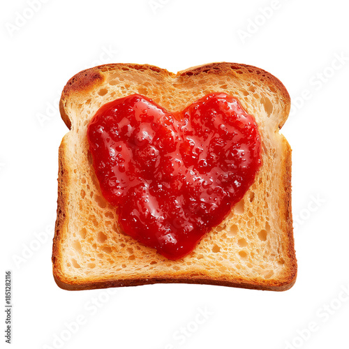 Toast With Heart-Shaped Jelly in the Center on Plain Background