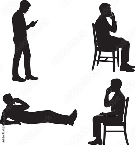 Person Calling on Mobile Phone Silhouette – Standing, Sitting, and Lying Positions