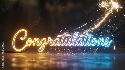Animated Celebration of Congratulations with Sparkling Light Effects and Dynamic Motion