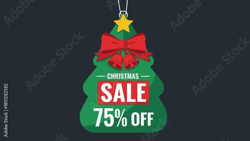 Festive Christmas Sale Decoration with 75 Percent Off on a Green Tree Ornament