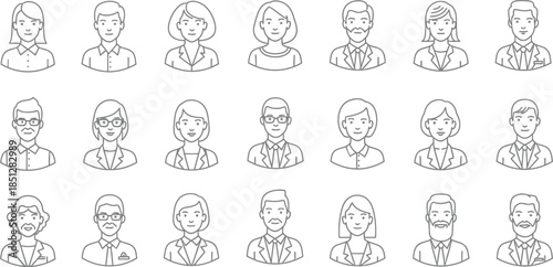 A collection of 20 unique hand drawn cartoon portraits of diverse people