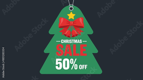 Christmas sale tag with 50% discount on a dark background