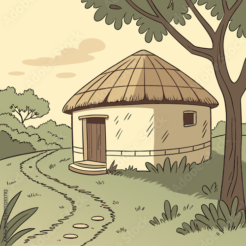 a-small-round-village-hut-with-a-thatched-roof--su